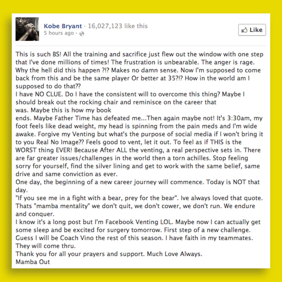 Kobe Bryant Facebook Rant