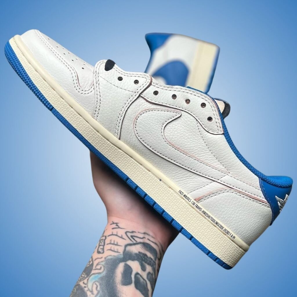 Travis Scott x Fragment x Air Jordan 1 Low OG DM7866-104 Release Date, Price & Where to Buy 2025 6 Travis Scott Fragment Air Jordan 1 Low OG Military Blue DM7866-104