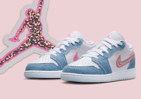 Nike Adds A Sequined Swoosh To This Denim Air Jordan 1 Low For Kids